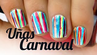 UÑAS CARNAVAL DECORADAS CON ESMALTE SENCILLAS Y BONITAS  MUSAS [upl. by Aehr37]