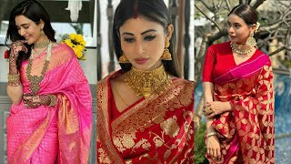 Banarasi Saree Ideas for Newly married Girls  Banarasi silk Saree Jewellery and Hairstyle ideas [upl. by Christabella]