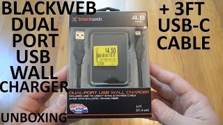 Unboxing Blackweb 48 Amp DualPort USB Wall Charger With 3ft USBC Cable Black [upl. by Aneekan23]