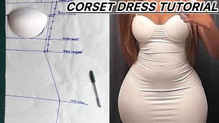 how to make corset pattern dress with bra cupscorset gown cutting and stitching [upl. by Ahon]