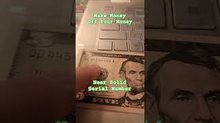 Near Solid Serial Number on a 5 Dollar Bill money shopping cool dollar how wow [upl. by Adneram]