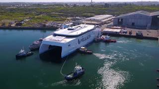 Austal Hull 393 Molslinjen Express 4 Launch [upl. by Aryad]