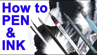 HOW TO Draw with PEN AND INK Step By Step Beginners Guide Use different art tools for inking Tips [upl. by Alysa]