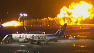 Planes collide and catch fire at Japans busy Haneda airport killing 5 [upl. by Ayamat]