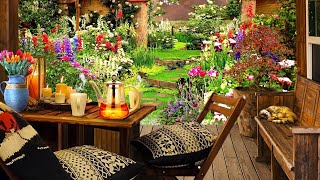 Cozy Porch in Spring Garden Ambience with Piano Music and Bird Sounds for Study and Relaxation [upl. by Nessaj676]