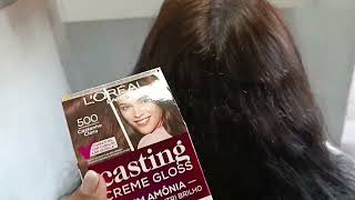 COLORAÇÃO 500 CASTANHO CLARO EM CABELOS BRANCOS CASTING CREME GLOSS LOREAL PARIS [upl. by Bevus]