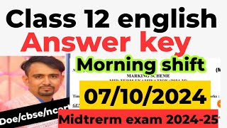 english answer key class 12  Mid term exam 202425  class 12 english paper solution 2024 25 [upl. by Alilad]