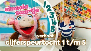 CIJFERSPEURTOCHT 1 tm 5 🖌️🔢🍎  SIMSALA SAARTJE 🐽  Educatieve kleutertelevisie  Schrijfvolgorde [upl. by Alegnasor]