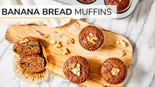 BANANA BREAD MUFFINS  easy healthy recipe [upl. by Annaitsirk]