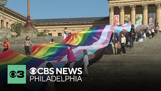 Recordbreaking pride flag unveiled ahead of 2024 Philadelphia Pride March [upl. by Airdnassac]