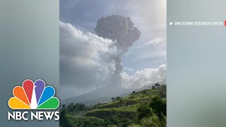 Images Show St Vincent’s La Soufriere Volcano Smoldering Later Erupting  NBC News [upl. by Annait]