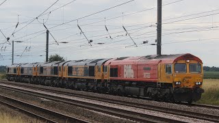 5 CLASS 66s Convoy of class 66s pass the Sidings Hotel working a service to Tyne Sorting Sidings [upl. by Bengt]