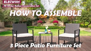 3 Piece Patio Furniture Set Assembly  With Cushions and Glass Side Table [upl. by Leela]