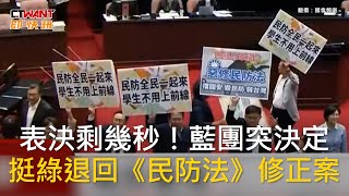 CTWANT 政治新聞  表決剩幾秒！藍團突決定 挺綠退回《民防法》修正案 [upl. by Dabney]