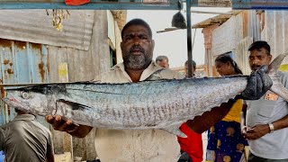 KASIMEDU 🔥 MINNAL RAJA  KING SEER FISH CUTTING VIDEO  4K VIDEO  KM FISH CUTTING [upl. by Halfdan16]