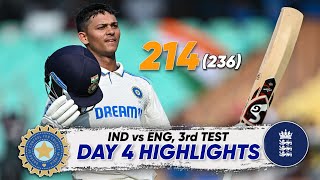 India Vs England 4th Test Day 3 Highlights 2024  Yashasvi Jaiswal 214 Runs In 236 Balls Highlights [upl. by Healion838]