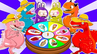 💘Rainbow Ice Cream Wheel Challenge DINOSAURS TREX Indominus Velociraptor Jurassic World Cartoons [upl. by Wash]