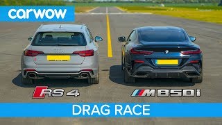 BMW M850i v Audi RS4  DRAG RACE ROLLING RACE amp BRAKE TEST [upl. by Hartzke]