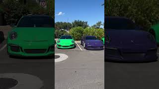 Signal Green 9911 GT3 Ultraviolet 9911 GT3RS and Python Green 992 GT3 at the Coffee Shop [upl. by Niriam]