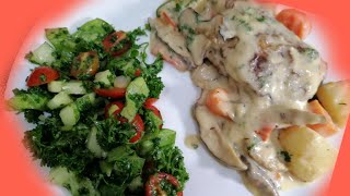 Creamy Chicken thighs Air fried casserole with Arabic Salad  jazz cooking hour [upl. by Parrie248]