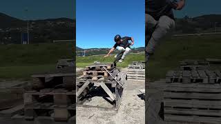 Man on Unicycle Makes Jump Onto Pile of Wooden Pallets  1528540 [upl. by Bo]