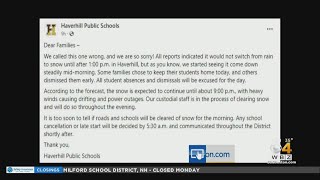 quotWe called this one wrongquot Haverhill Public Schools apologizes for keeping schools open during nor [upl. by Savart]