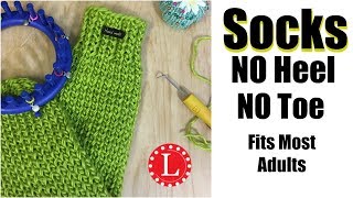 How to LOOM KNIT TUBE SOCKS on Round Loom Easy No Heel No Toe No Folded Cuff [upl. by Nohtan]