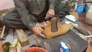 Making HANDMADE Woven Leather Chelsea Boots From START to FINISH Hand Dyed amp Stitching PART 2 of 3 [upl. by Ecniuq]