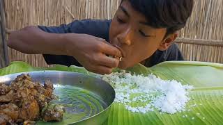 Yummy Pork belly fry cooking and eating with rice  village style simple pork fry recipe mukbang [upl. by Enitsuj]