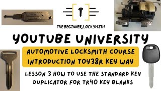 Lesson 3 How to use a standard key duplicator for TR40 key blanks [upl. by Drarej]