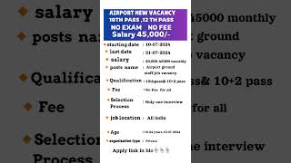 Airport Jobs with NO Exam NO Fee  10th amp 12th Pass airport job new vacancy 2024Indigo airline [upl. by Absalom30]