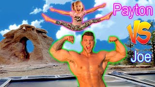 Payton the Gymnast VS Joe the GIANT TRAMPOLINE CHALLENGE [upl. by Kcirdef]