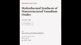 Hydrothermal Synthesis of Nanostructured Vanadium Oxides  RTCLTV [upl. by Anairdna]