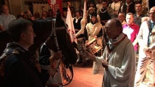 Horse receives blessing before Sienas annual street race [upl. by Uzzi]