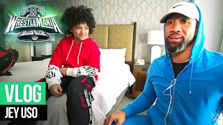 Jey Uso’s son predicts dream match WrestleMania XL Vlog [upl. by Ynaffik]