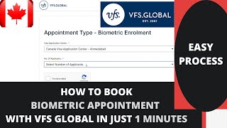 HOW TO BOOK A BIOMETRIC APPOINTMENT ONLINE FOR CANADA VISA WITH VFS GLOBAL IN JUST 1MINUTEAHEMDABAD [upl. by Grizel]