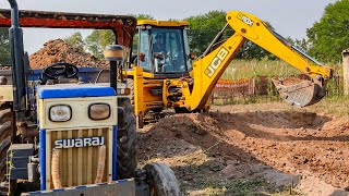 3DX JCB Backhoe Loader Machine Loading Mud In Swaraj 744 XT Tractor With His Trolley [upl. by Remus678]