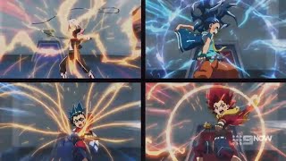 Beyblade Burst Surge World Spryzen amp Brave Valtryek vs Helios Blazebringer amp Hyperion Flamebringer [upl. by Inavoy685]