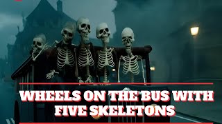 wheels on the bus with five skeletons  spooky scary skeletons song by teehee town [upl. by Miller]