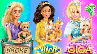 Rich Broke and Giga Rich Barbies with Their Babies  33 DIYs [upl. by Nyvets454]