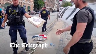 Police in Denmark hand Koran back to book burners [upl. by Orella782]