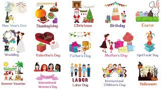 Holidays and Special Events Vocabulary Words  List of Holidays in English [upl. by Faludi]