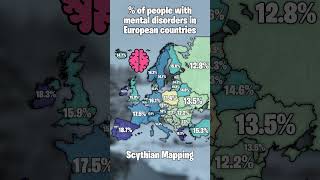 of people with mental health disorders in European countries 🧠 map mapping geography [upl. by Thinia226]