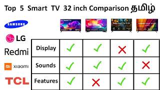 Top 5 Smart TV 32 inch COMPARISON ₹10000 to ₹15000 தமிழ்  LG vs Samsung vs Redmi vs TCL vs Xiaomi [upl. by Names204]