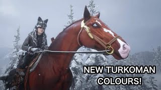 4 BRAND NEW TURKOMAN HORSE COAT COLOURS FEATURING THE NEW CHESTNUT TURKOMAN RED DEAD ONLINE [upl. by Noterb]