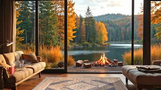 Autumn Porch Ambience with Cozy Campfire by the Lake and Relaxing Nature Sounds in Fall Forest [upl. by Mastrianni]