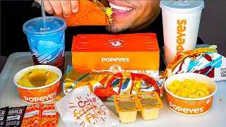 POPEYES VS TACO BELL MAC N CHEESE EATING SHOW MOUTH SOUNDS BURRITO FRIES TACO MUKBAN ASMR [upl. by Ellenuahs]