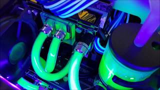 Third Water Cooling ITX System Mayhems XT1 Nuke UV Green Coolant Test [upl. by Katzman]