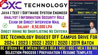 DXC Technology Biggest Hiring 2024 2023 20222018 Batch Direct Test or Interview Salary 85 LPA [upl. by Ennovad]