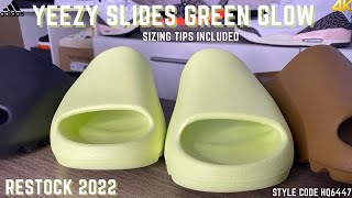 Adidas Yeezy Slide Green Glow 2022 Restock Pair On Feet Review And Sizing Tips [upl. by Nosyarg]